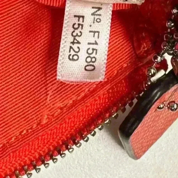 Coach Small Leather Wristlet Bag Corner Zip Purse Red Silver Logo - Picture 7 of 7